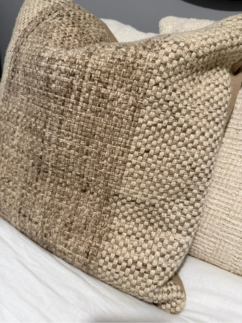 Pottery Barn Tan and Cream Handwoven Accent Pillow cover only